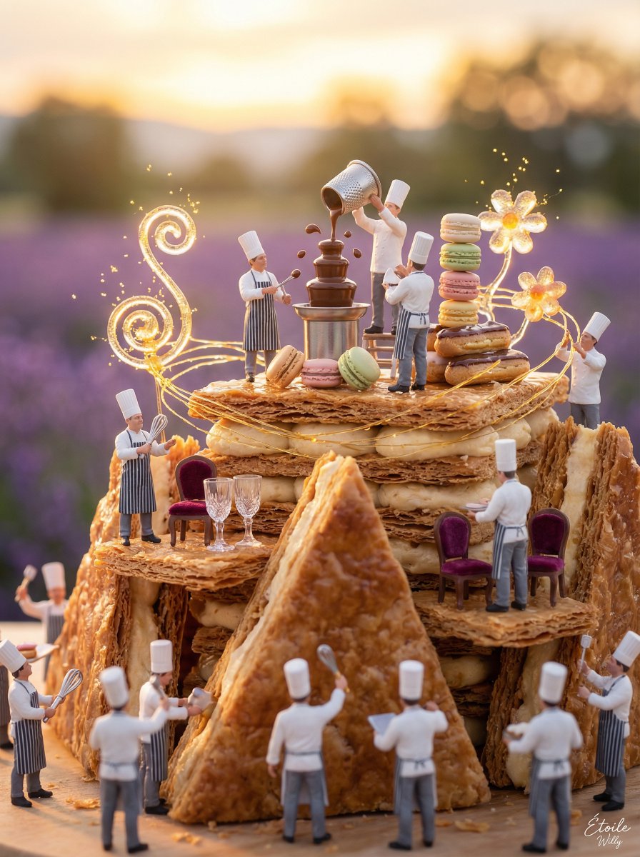 Micro Diorama of Chefs Building a French Patisserie — example 1