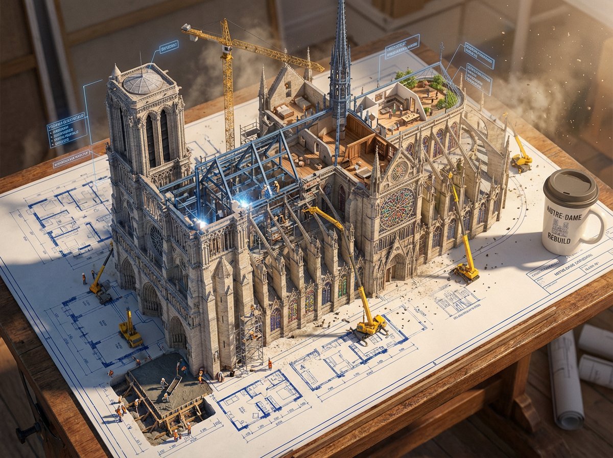 Epic 3D Architectural Blueprint Awakening Scene — example 1