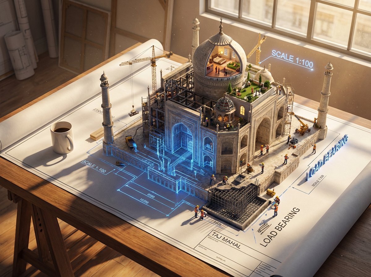 Epic 3D Architectural Blueprint Awakening Scene — example 2