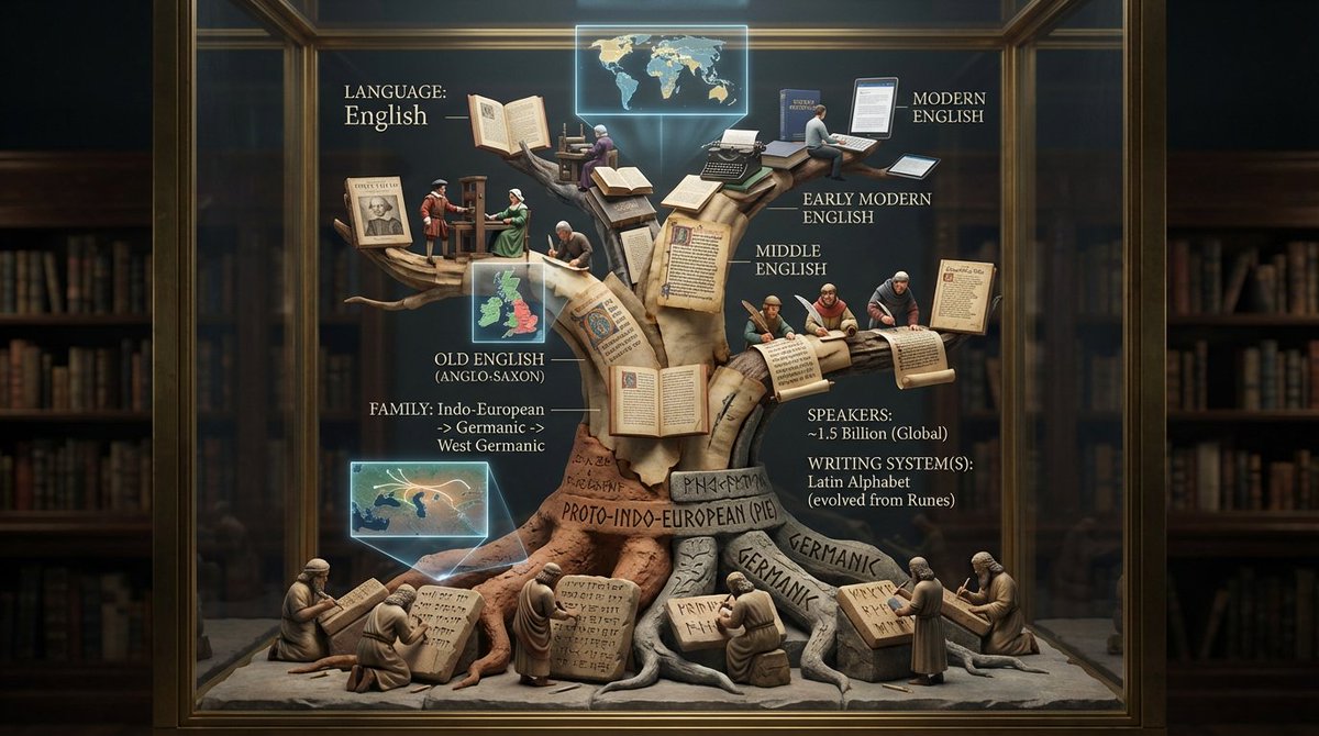 Linguistic Evolution Tree Infographic Generation — example 1