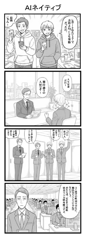 Cleaned-up two-panel interview comic — example 1