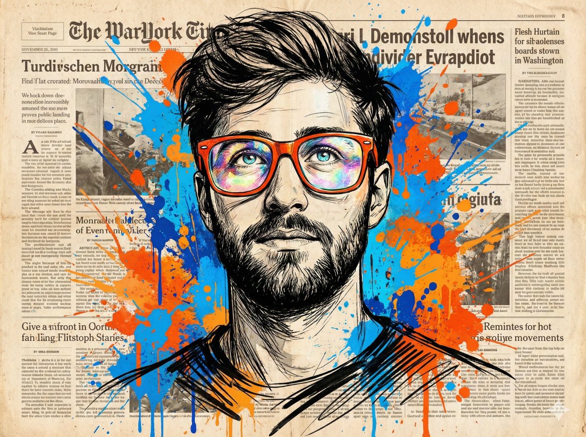 Abstract Expressionist Portrait with Orange Glasses — example 1