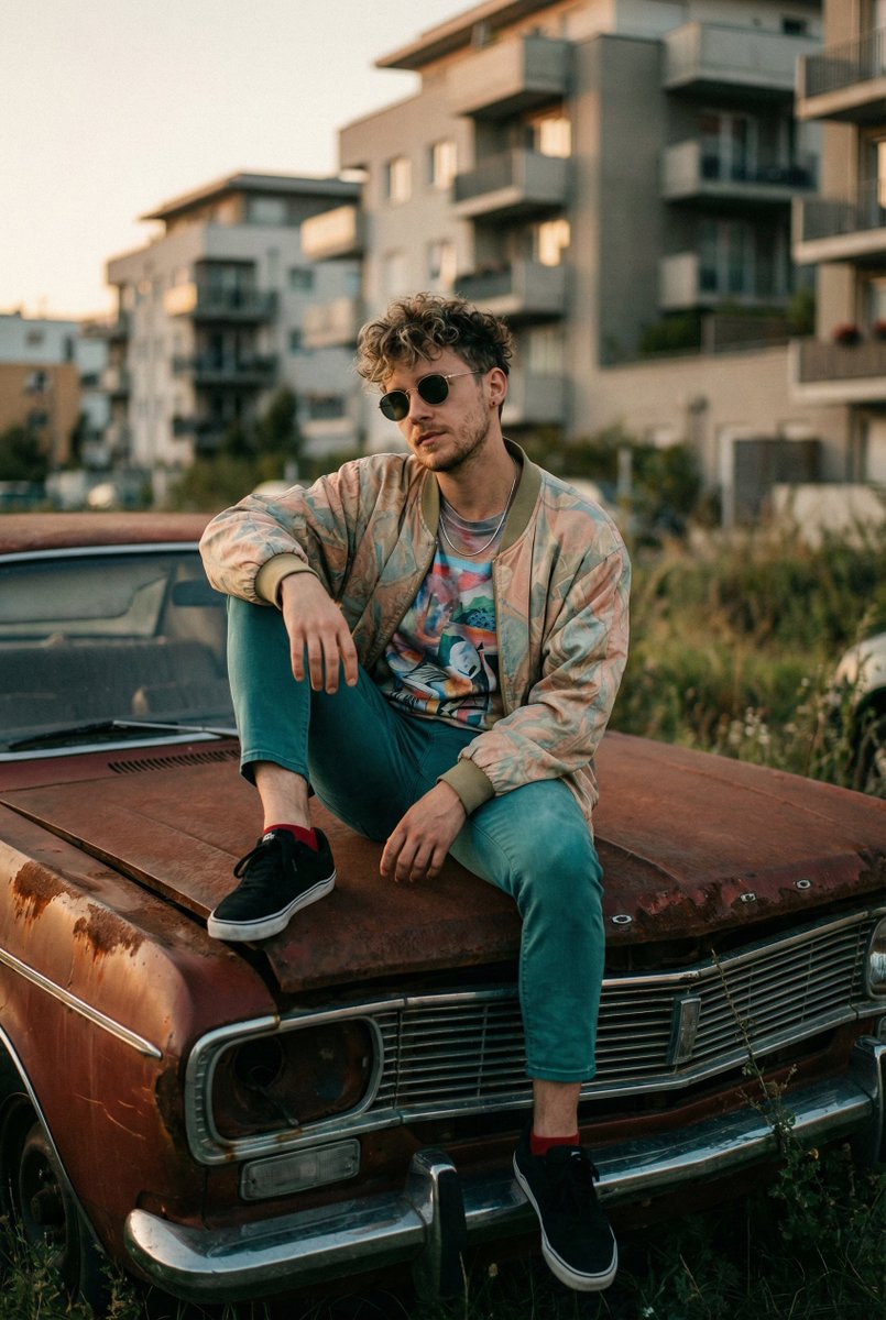 Urban Lifestyle Portrait on Rusted Vintage Car — example 1
