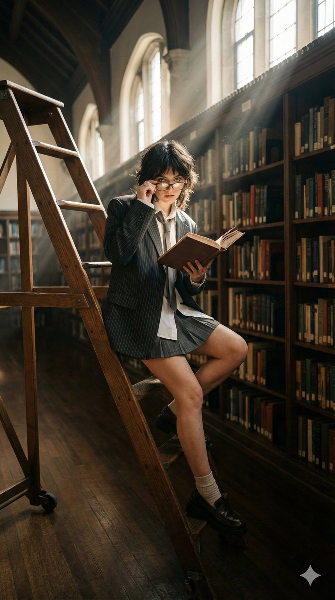 Dark Academia Library Editorial Film Still — example 1