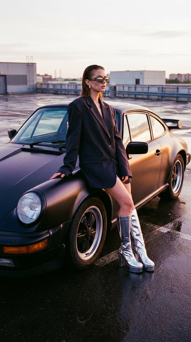 Avant-Garde Streetwear and Vintage Auto Prompt — example 1