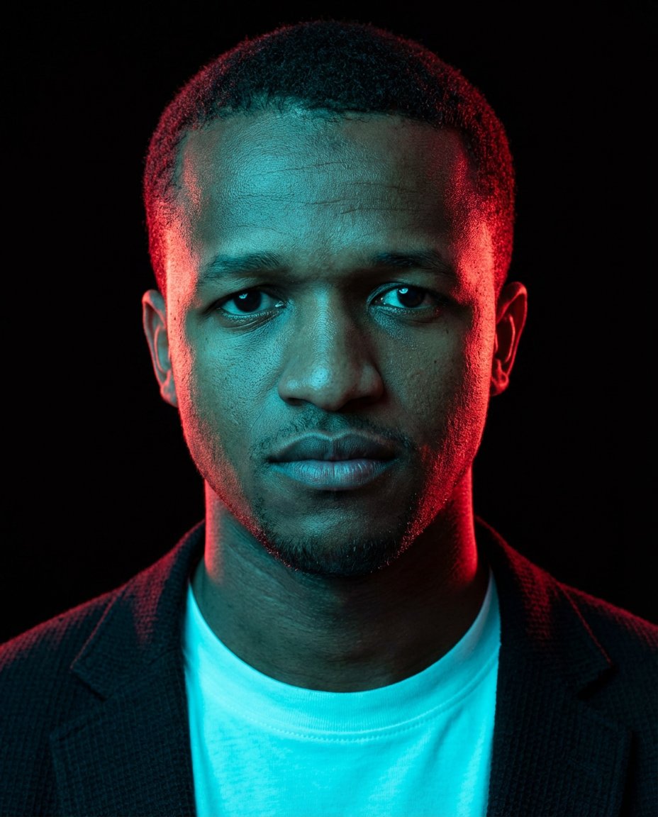 Cinematic Cyberpunk Portrait with Split Neon Lighting — example 1
