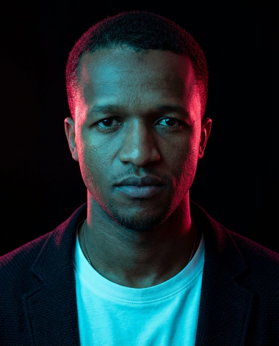 Cinematic Cyberpunk Portrait with Split Neon Lighting — example 2