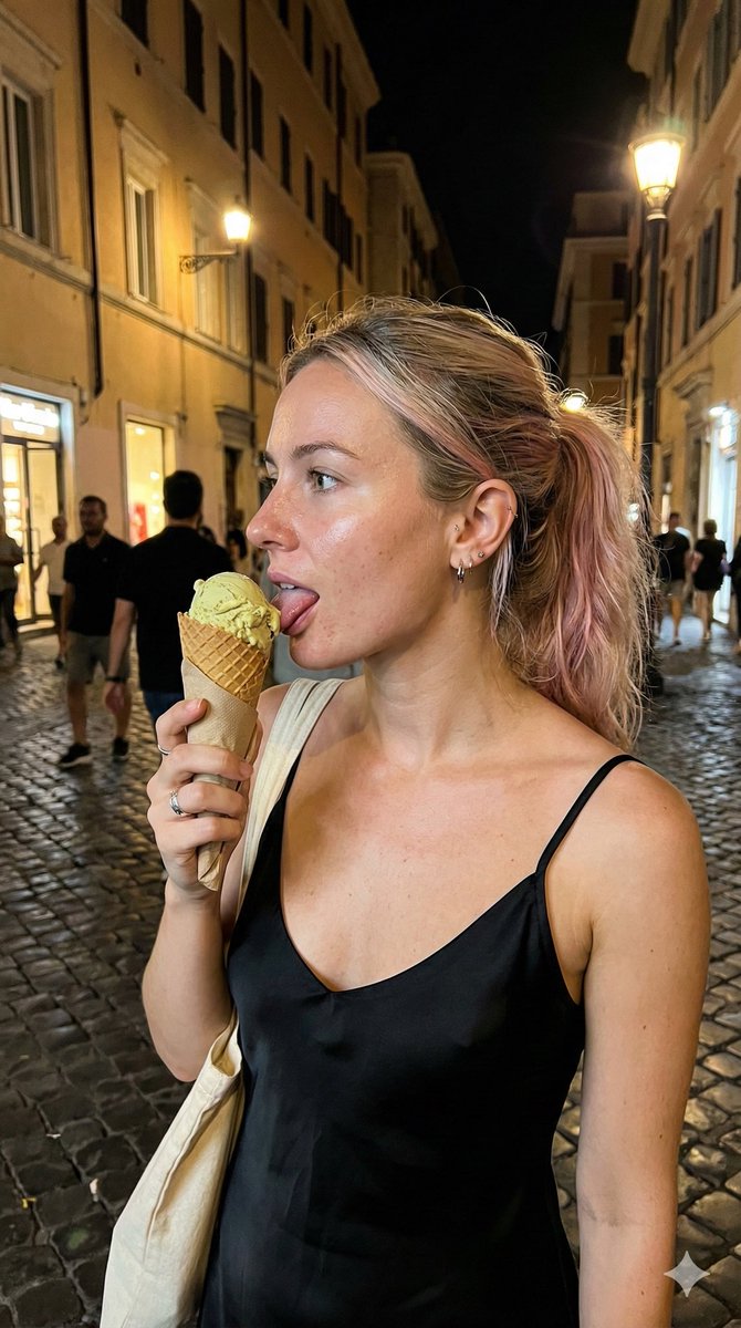 Candid Ice Cream Snapshot in European City at Night — example 1