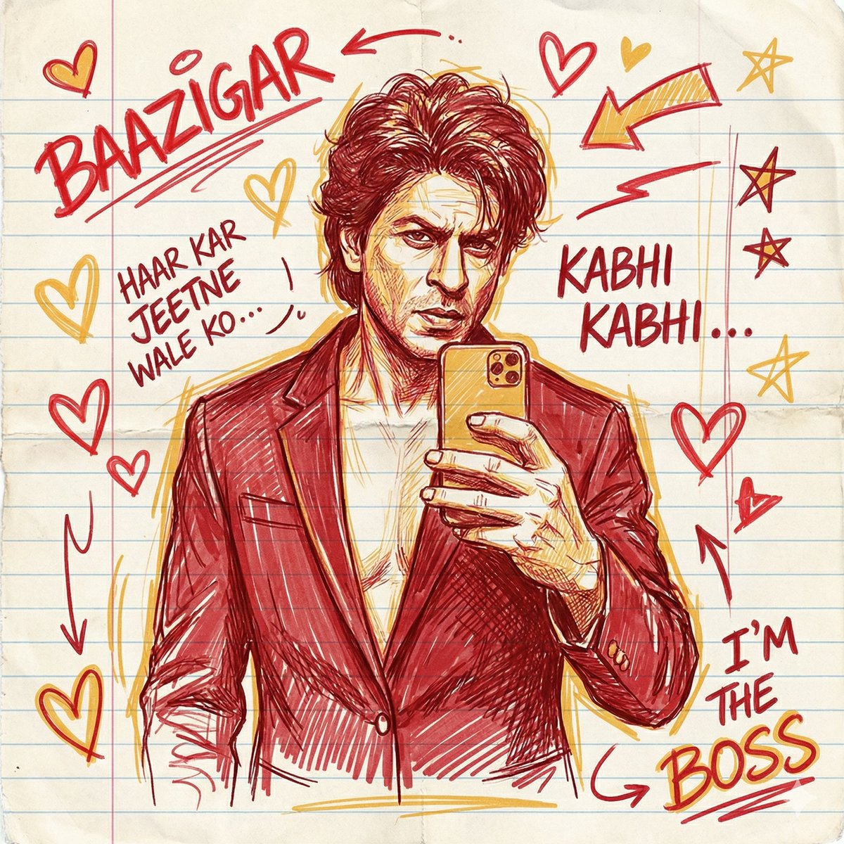Hand-Sketched Pop-Art Illustration of Shah Rukh Khan — example 1