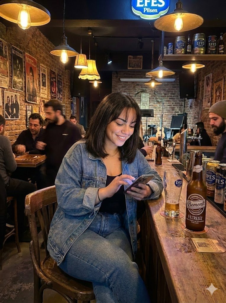 Candid Bar Scene with Phone and Beer Details — example 1