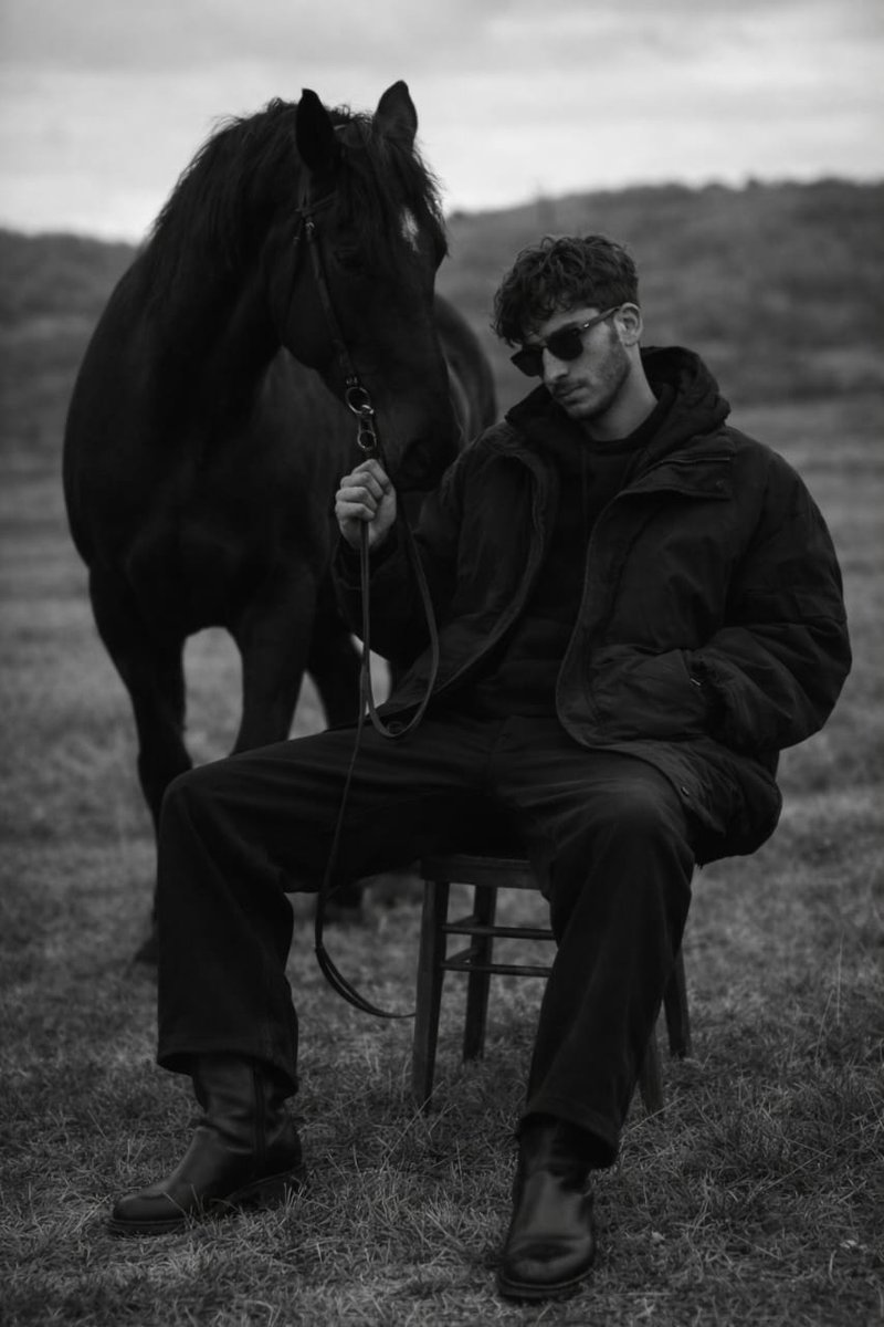 Monochrome Editorial Portrait: Man and Horse — example 1