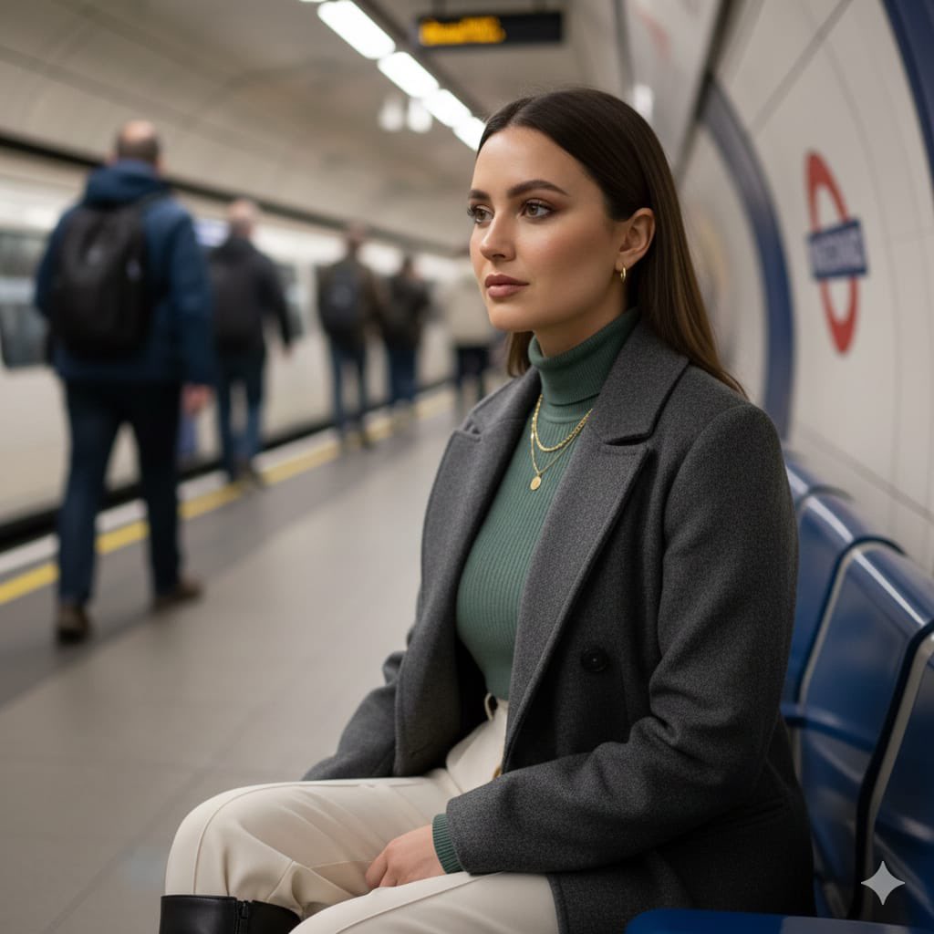 Cinematic London Underground Commuter Portrait Prompt — example 1