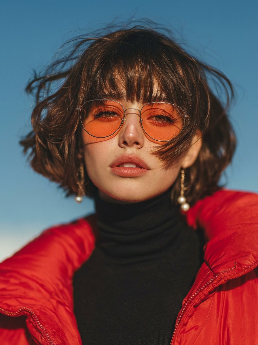 Vogue Style Red Puffer Jacket Portrait Prompt — example 1