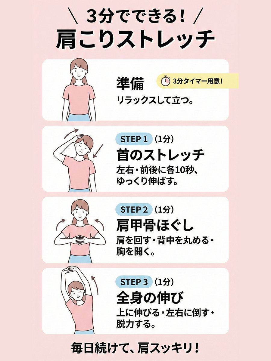 Shoulder-stretch infographic for neck and shoulder stiffness — example 1