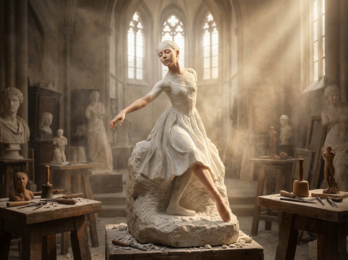 Sculptor's Awakening Cinematic Scene Prompt — example 1