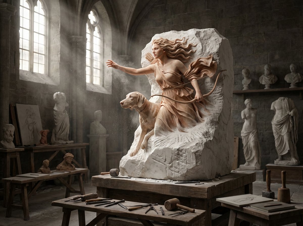 Sculptor's Awakening Cinematic Scene Prompt — example 4