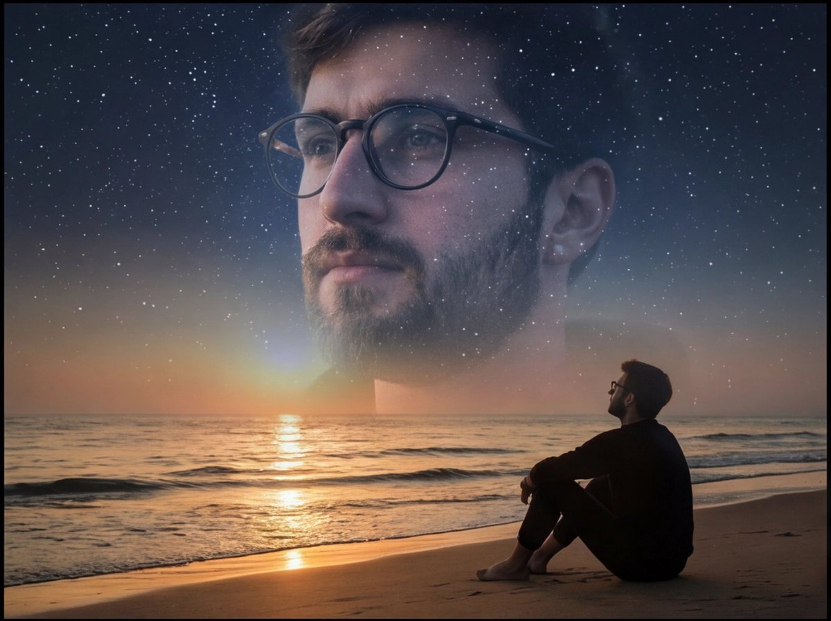Cinematic Double-Exposure Beach Portrait — example 2