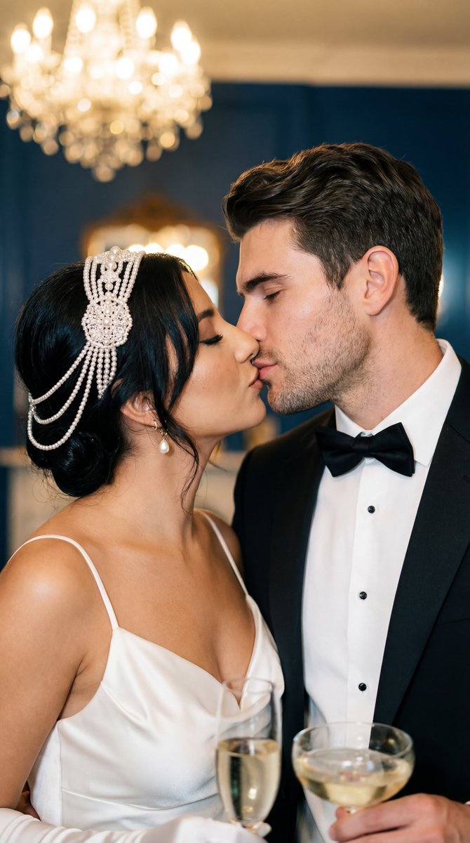 Cinematic 1920s Gatsby Couple Kiss — example 1