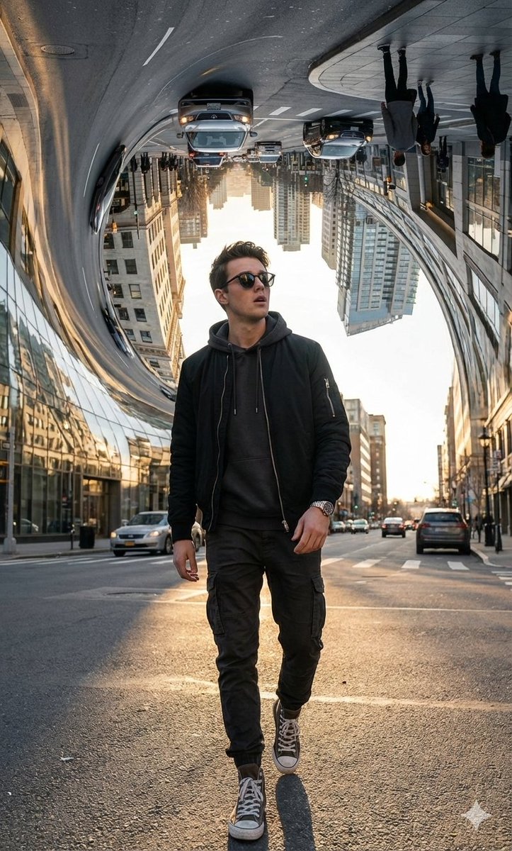 Surreal Bending City Streetwear Portrait — example 1