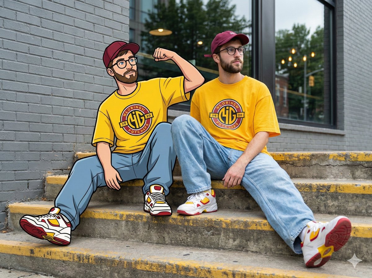 Mixed-Reality Street Portrait (Real Person with Cartoon Twin) — example 2
