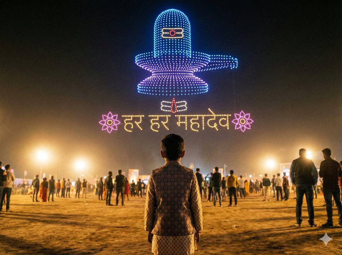 Shiv/God Created by Drones in Sky — example 1