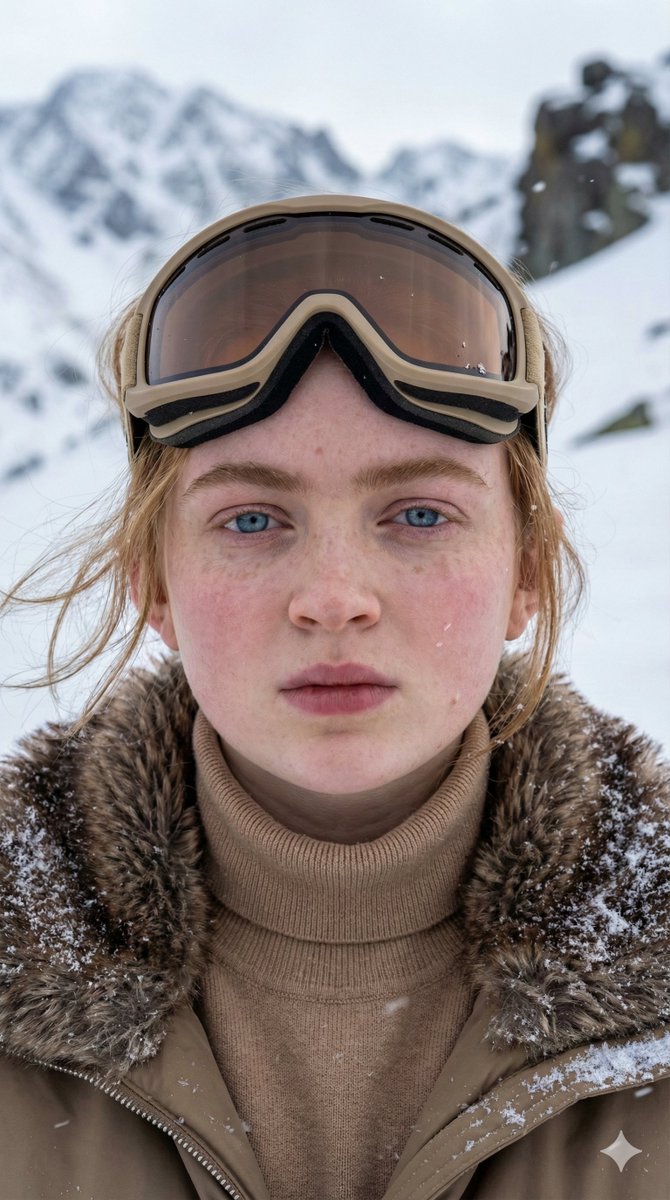 Vertical Cinematic Arctic Portrait (Tan/Brown Palette) — example 3