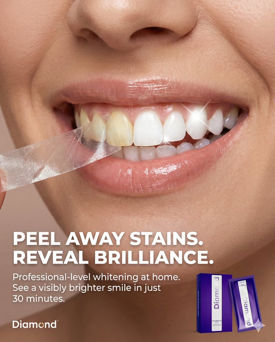 Macro Beauty Ad for Teeth Whitening Strips with Peeling Effect — example 1