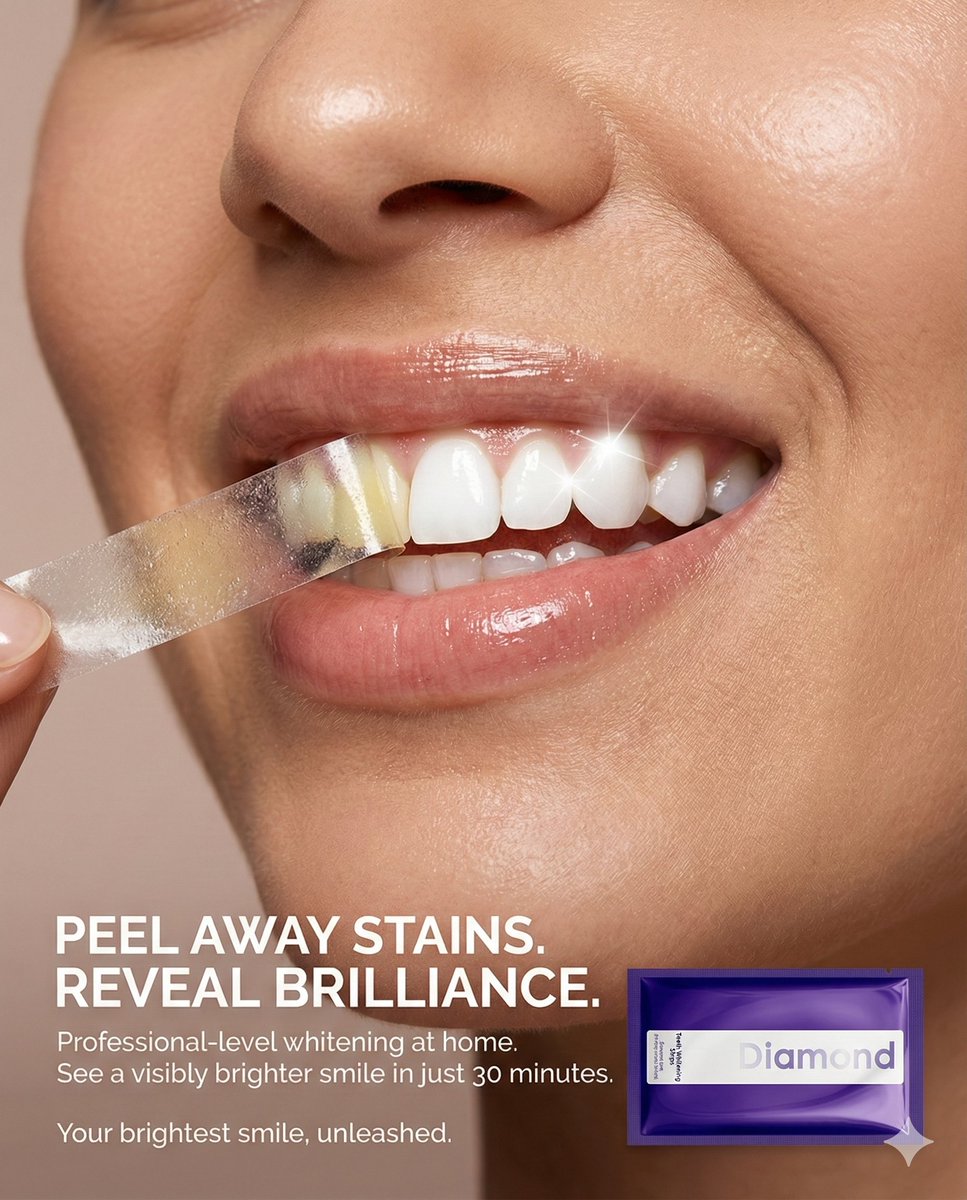 Macro Beauty Ad for Teeth Whitening Strips with Peeling Effect — example 2
