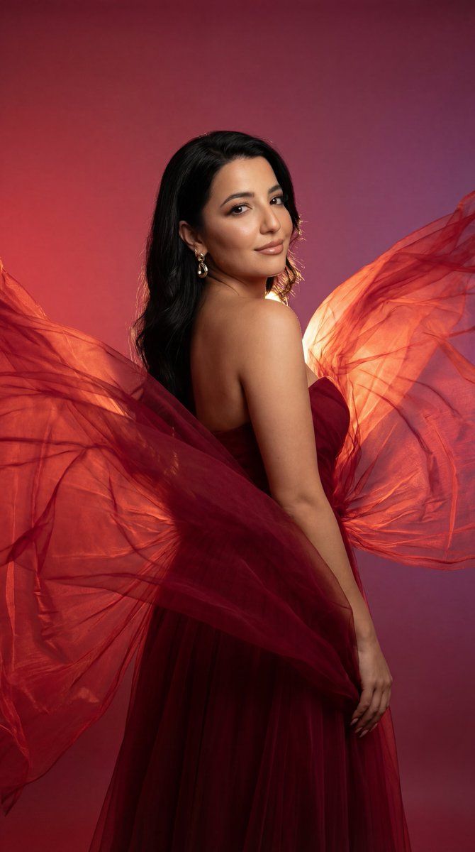 Cinematic Fashion Editorial with Flowing Red Fabric — example 1
