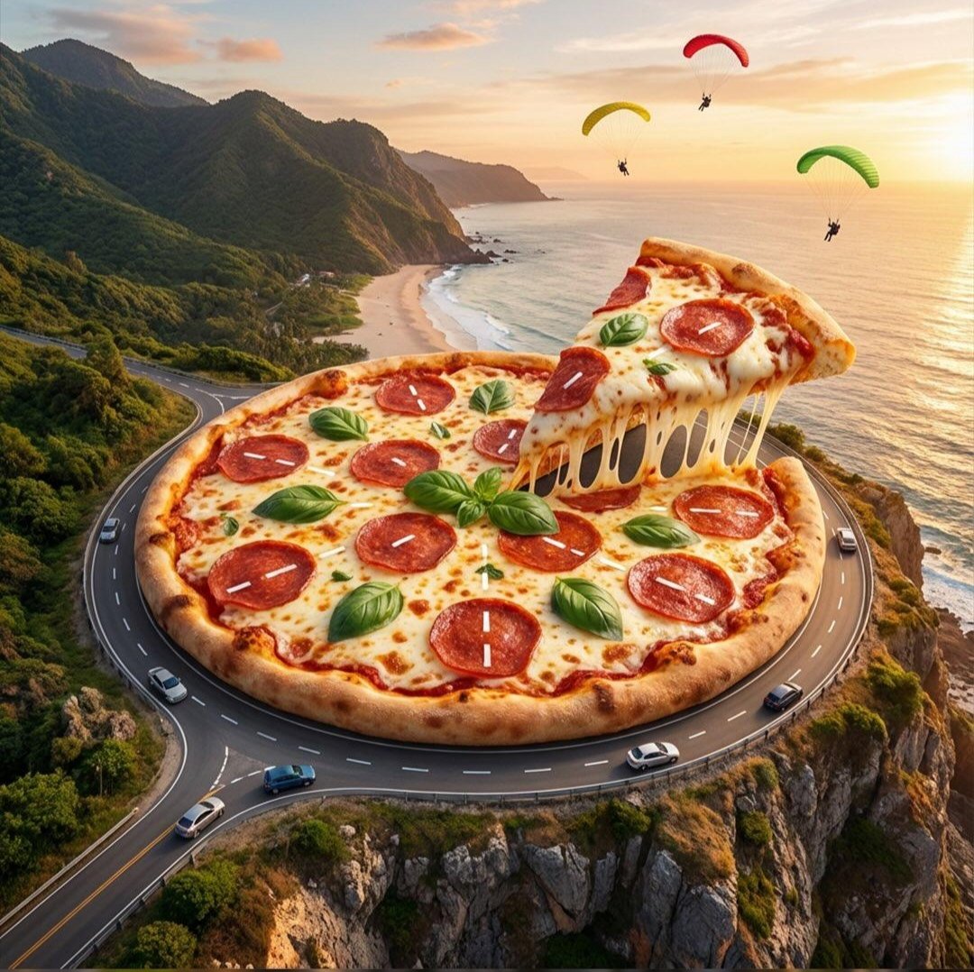 Surreal Pizza Landscapes and Cyberpunk Cars — example 1