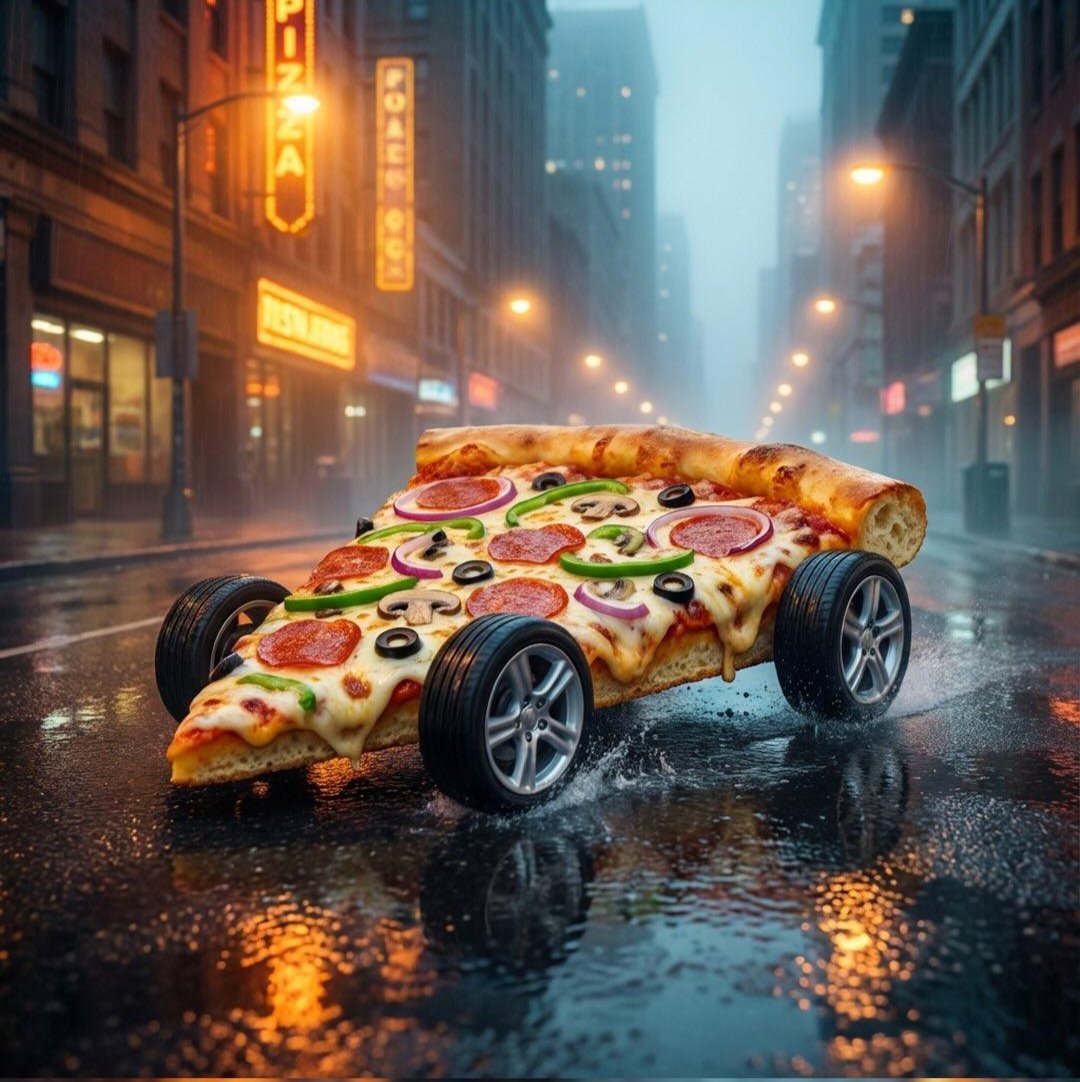 Surreal Pizza Landscapes and Cyberpunk Cars — example 2