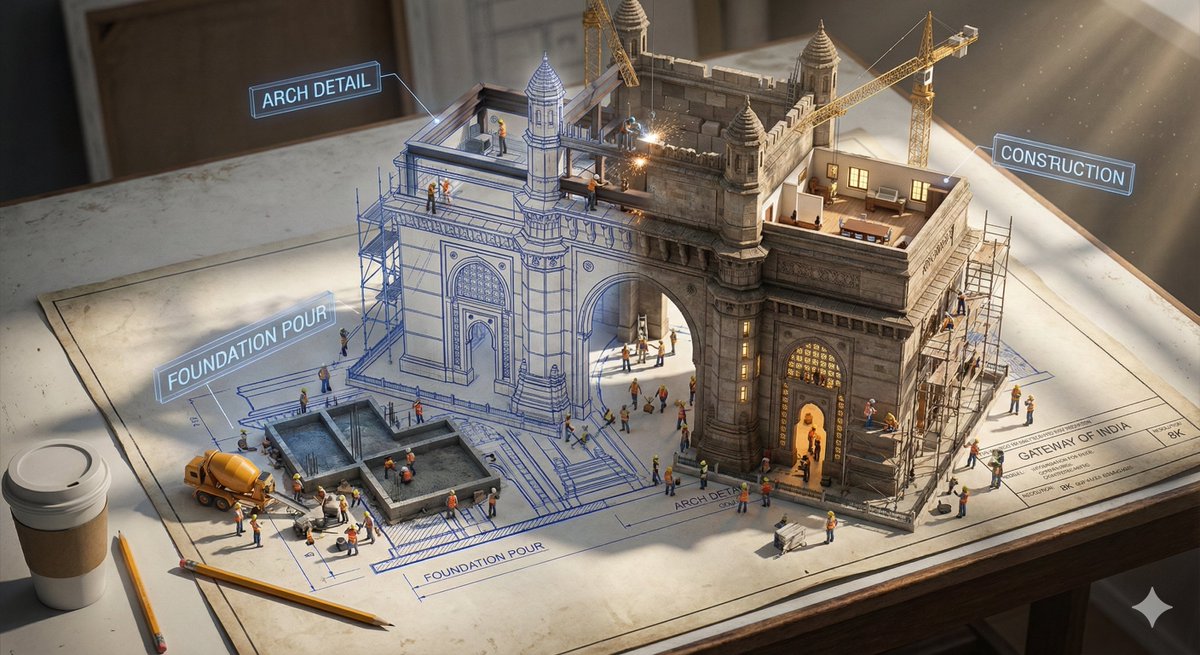 Epic 3D Architectural Blueprint Construction Scene — example 2