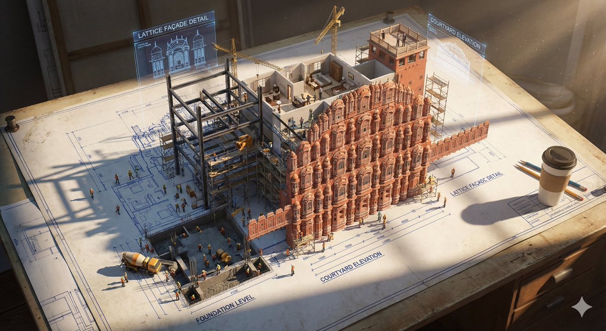 Epic 3D Architectural Blueprint Construction Scene — example 4