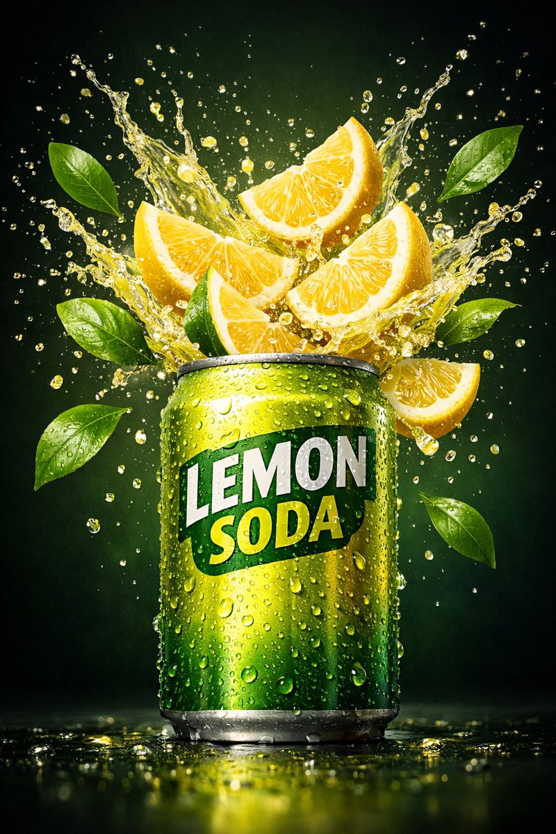 Hyper-realistic commercial product shot of a lemon soda can — example 1