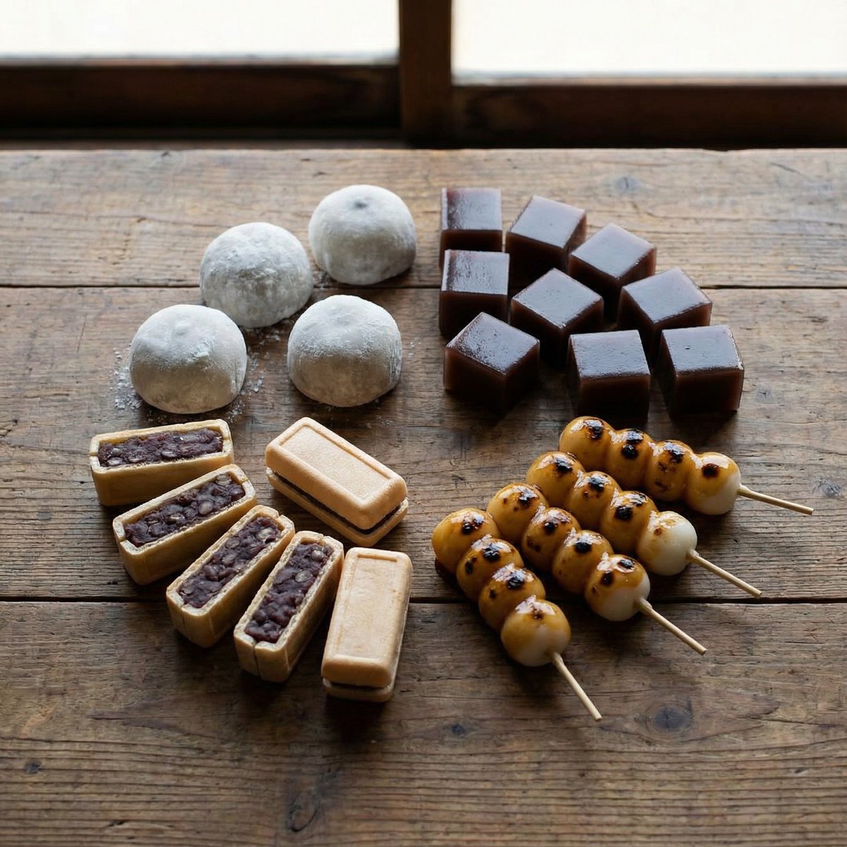 Perfectly Aligned Japanese Wagashi Sweets — example 1