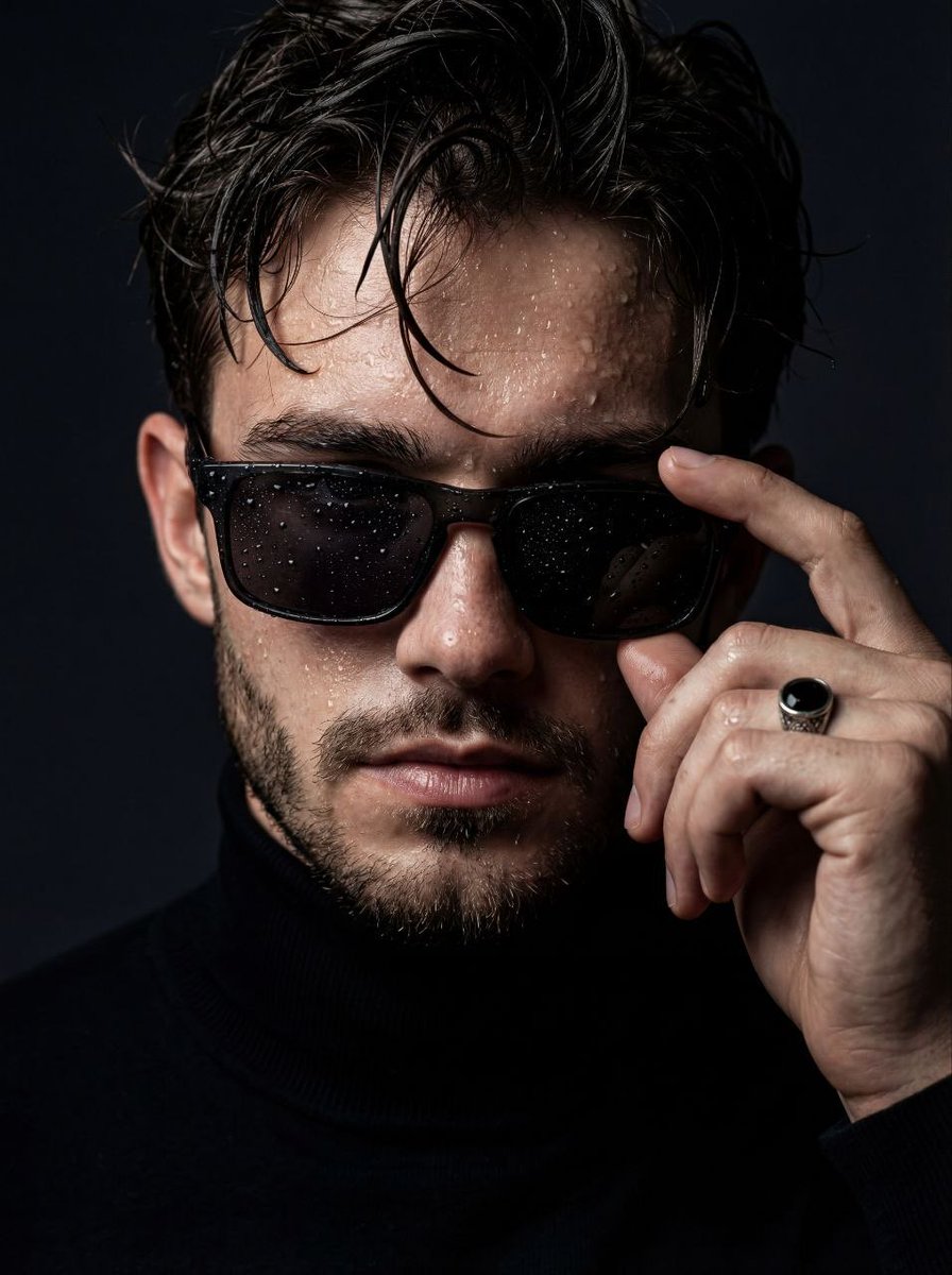 Moody Cinematic Close-Up Portrait with Wet Skin — example 1