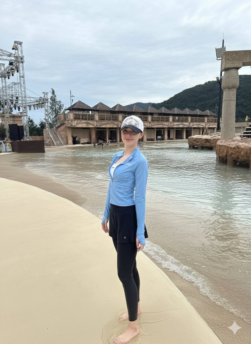 Tropical Water Park Portrait with Thai Architecture — example 1