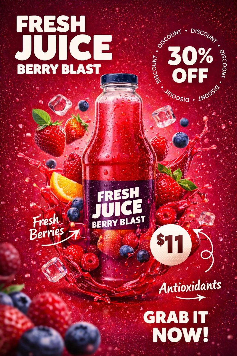 Product Photography Poster with Liquid Splash and Text Overlays — example 1