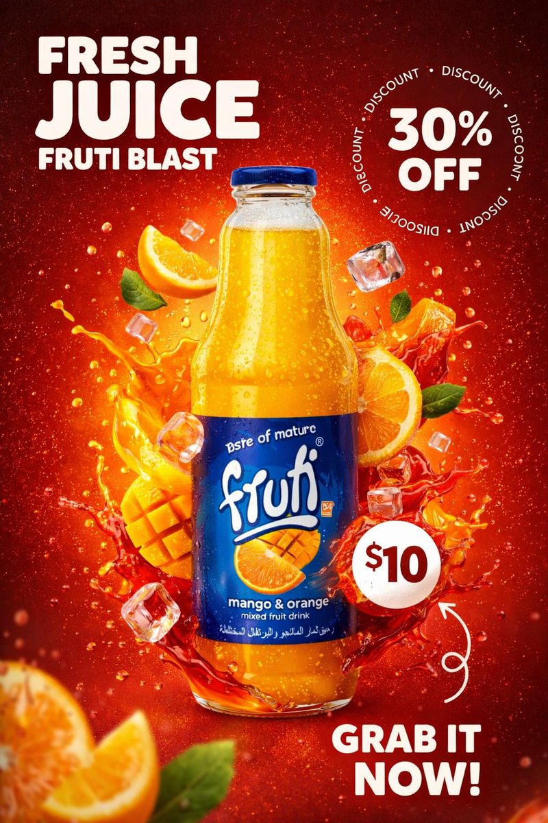 Product Photography Poster with Liquid Splash and Text Overlays — example 3