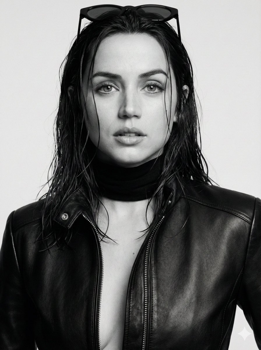 Monochrome Cinematic Fashion Portrait (Billie Eilish Likeness)