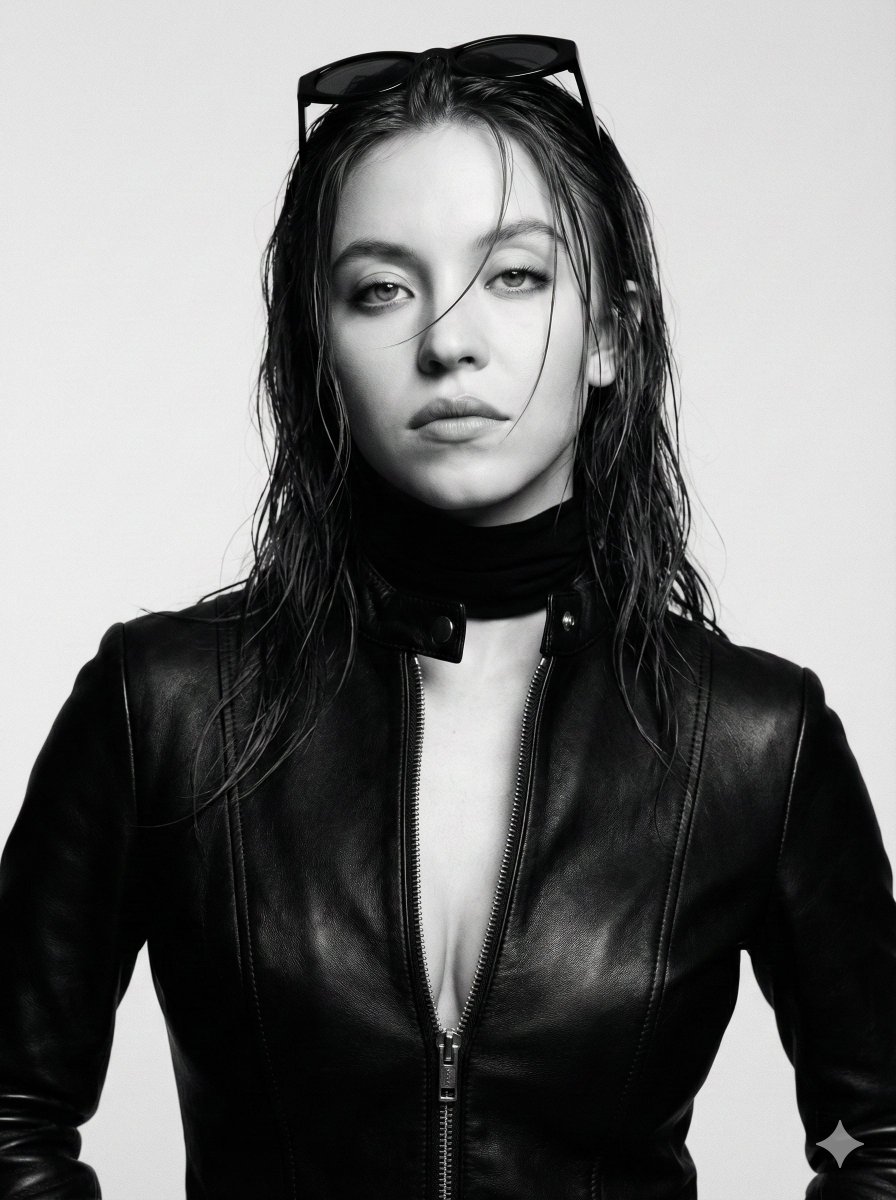 Monochrome Cinematic Fashion Portrait (Billie Eilish Likeness) — example 2