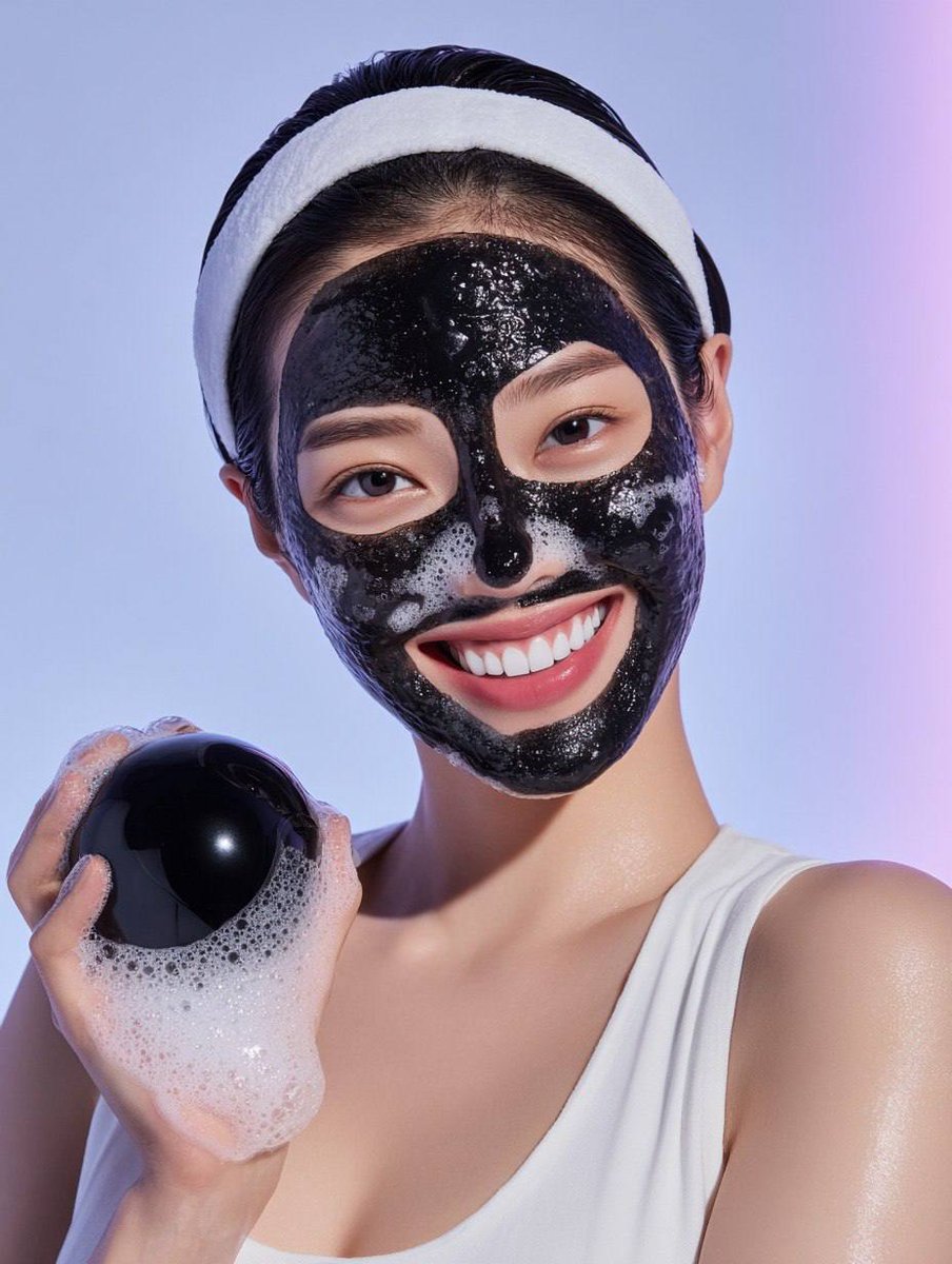Foaming Black Sheet Mask Skincare Ad Prompt — example 1