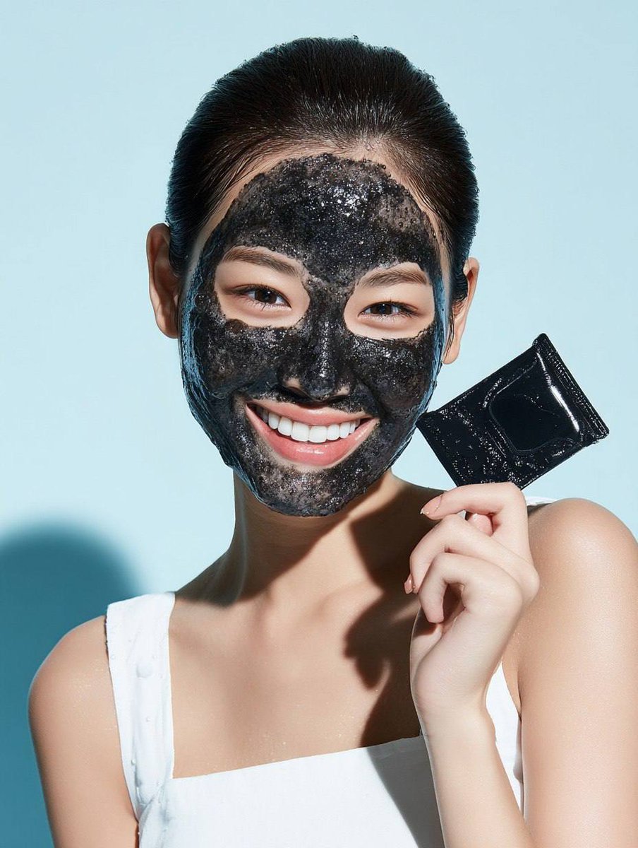 Foaming Black Sheet Mask Skincare Ad Prompt — example 2