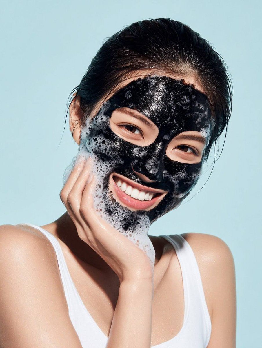 Foaming Black Sheet Mask Skincare Ad Prompt — example 3