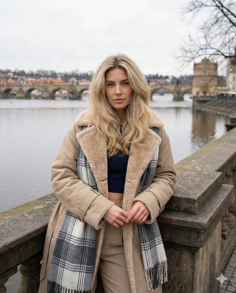 Winter Street Style Portrait in European City Prompt — example 1
