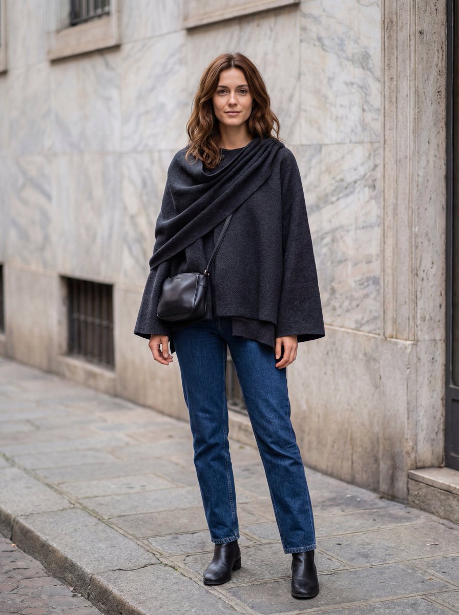 Hyper-Realistic Lifestyle Fashion Photo (Wool Poncho) — example 1