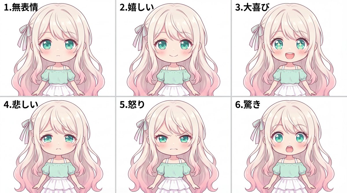 Character Expression Sheet Generation (Anime Style) — example 1