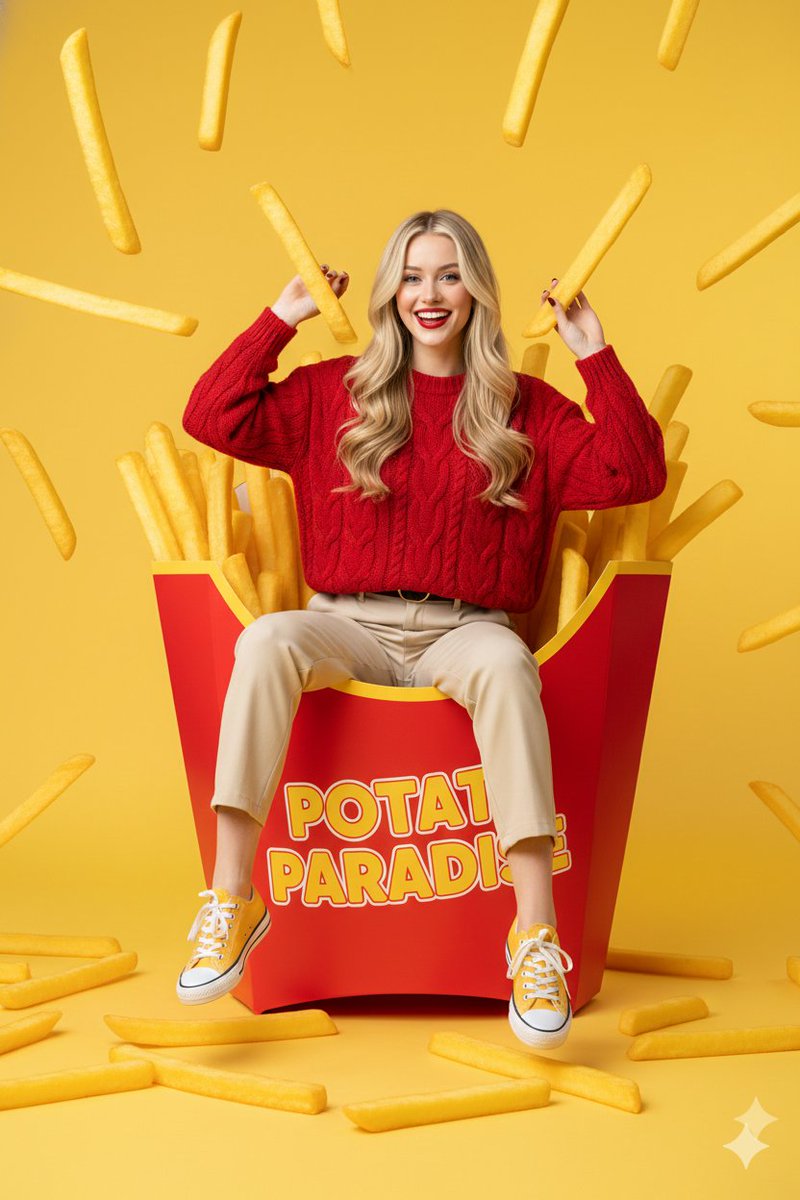 Surreal Commercial Photography: Woman in Giant French Fry Carton — example 1