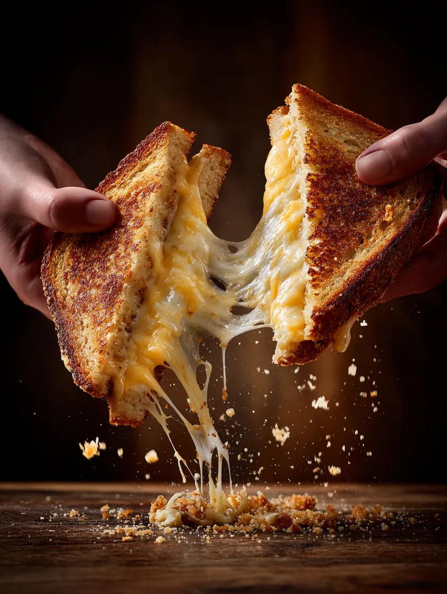 Cinematic Grilled Cheese Action Photo — example 1