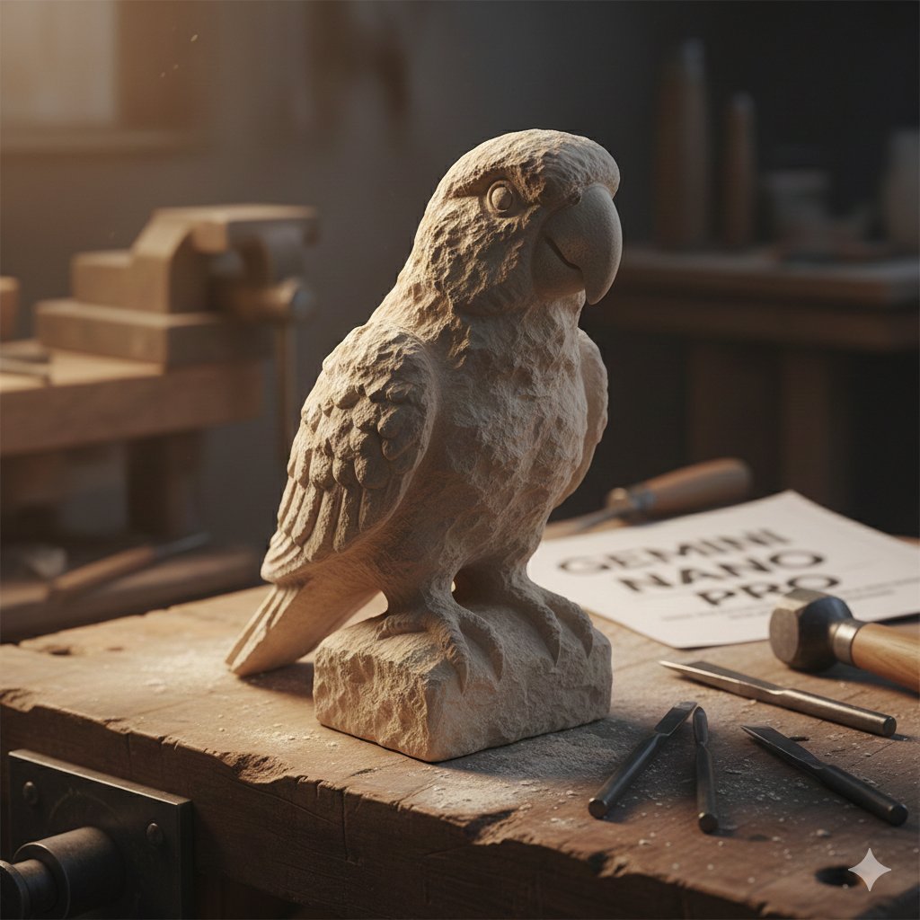 Stone-Carved Pet Statue on Workbench — example 1